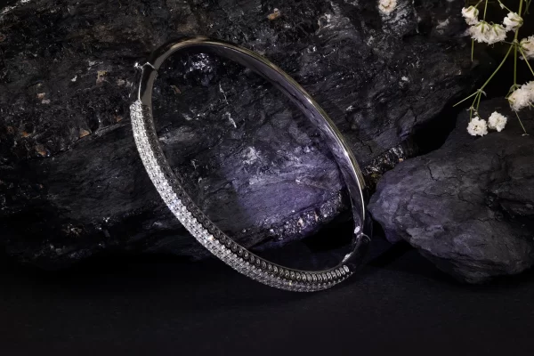 Classic Double Line Half H&A Diamond Bangle - Image 2