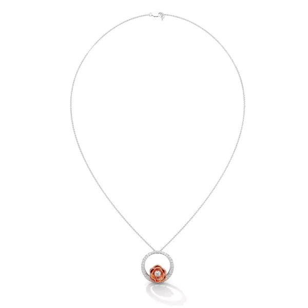 Rose Center in Channel-Set Circle H&A Diamond Necklace - Image 4