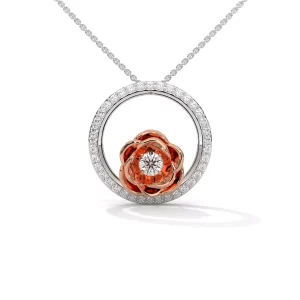 Rose Center in Channel-Set Circle H&A Diamond Necklace