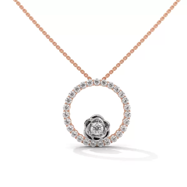 Rose Center in Prong-Set Circle H&A Diamond Necklace - Image 2